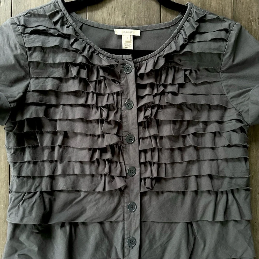 J. Crew Carly Ruffle Tiered Button Front Mini Dress Gray Size 2